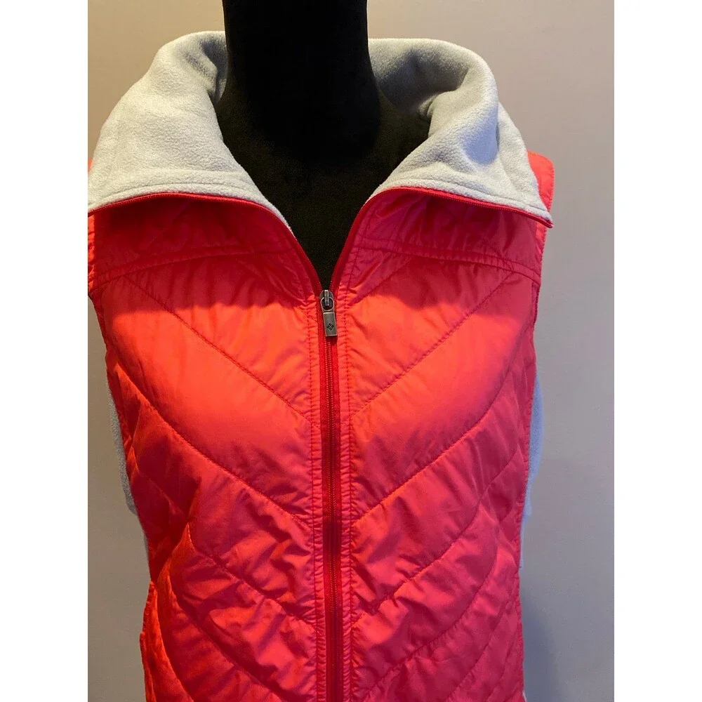 Columbia Vest Women Full Zip Pink Orange Quilted Sz XL Outside/Inside‎ Pockets